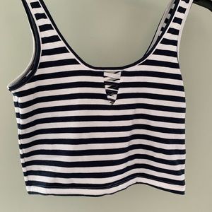 Navy Blue Striped Crop Tank